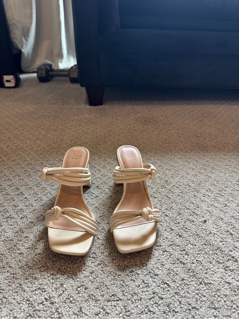 a new day Cream Knot-Detail Square Toe Heeled Sandals
